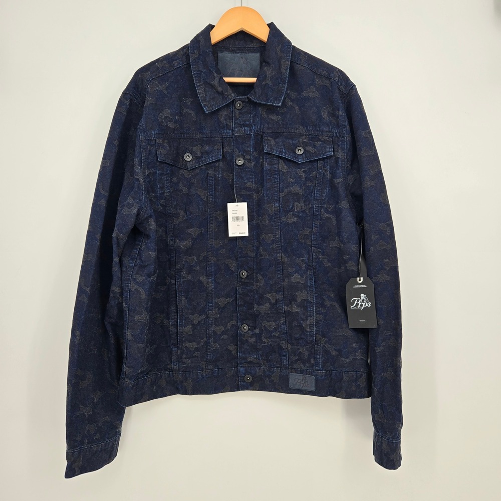 NWT Prps Cotton/Wool Indigo Camo Denim Shirt Jacket Quiet Luxury Mens XXL 2XL
